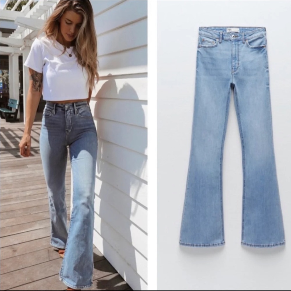 ZARA Z1975 BACK SLIT FLARED JEANS - Picture 2 of 15